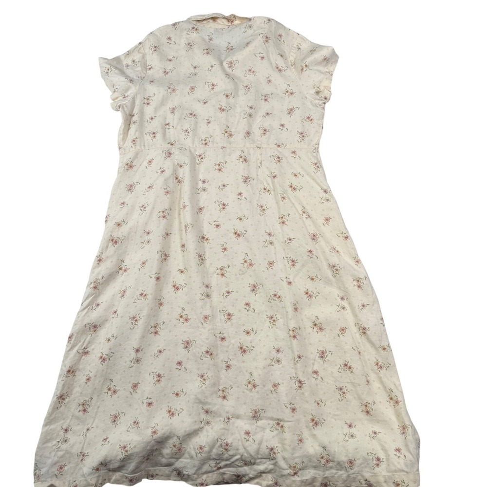 Vintage 90s Eddie Bauer Women XXL Linen Floral Maxi Dress Cream Short Sleeve - Picture 8 of 9